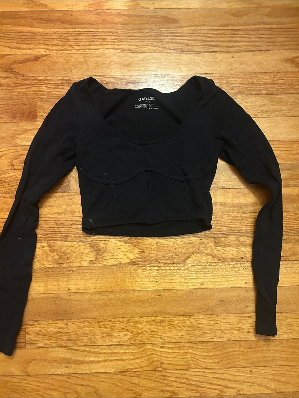 Garage Black Long-Sleeve Cropped Corset Detailing Top